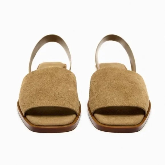 FLAT LEATHER SANDALS WITH HEEL STRAP - Picture 5 of 7